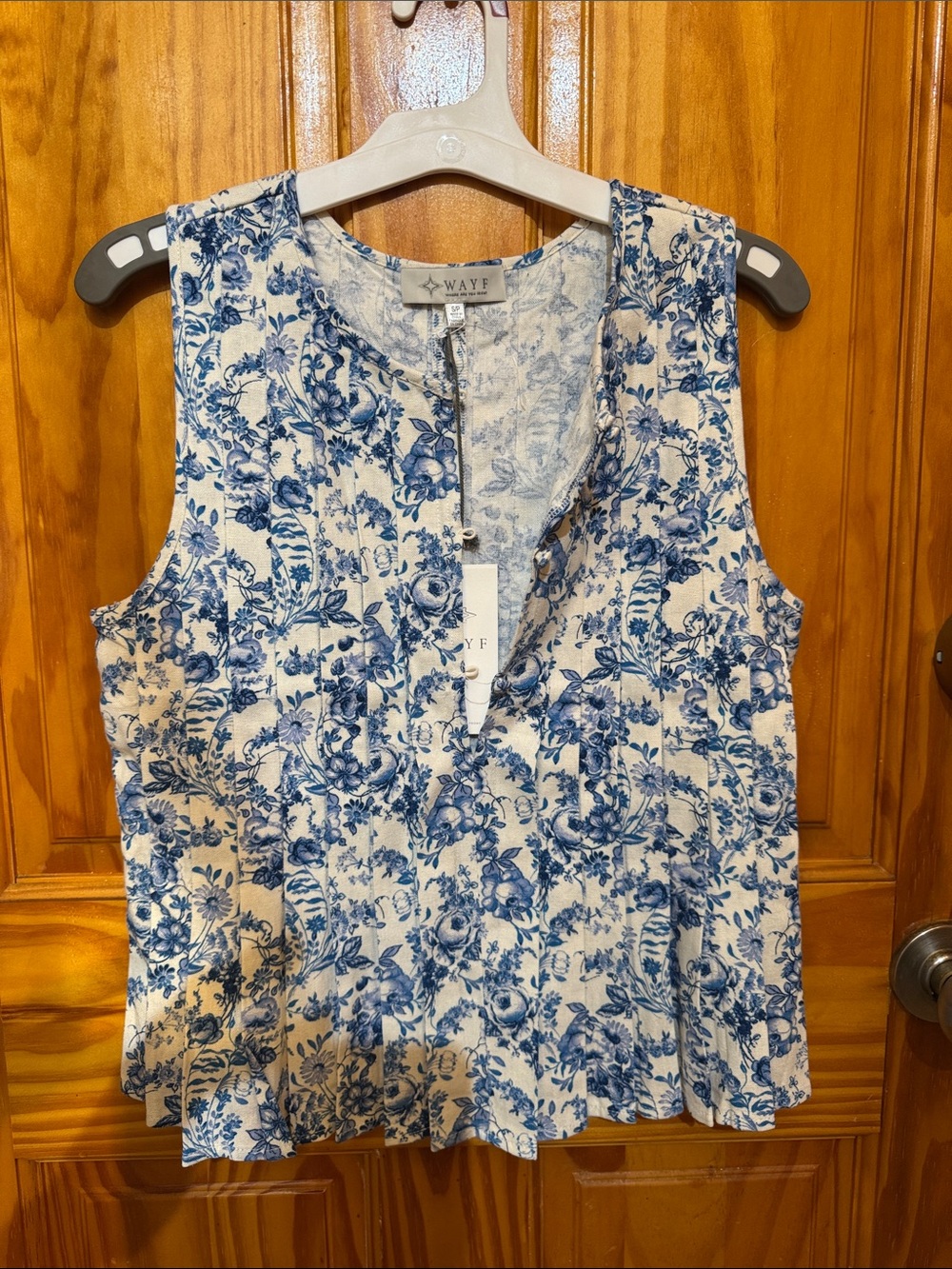Wayf Blue and Cream Floral Sleeveless Camisole